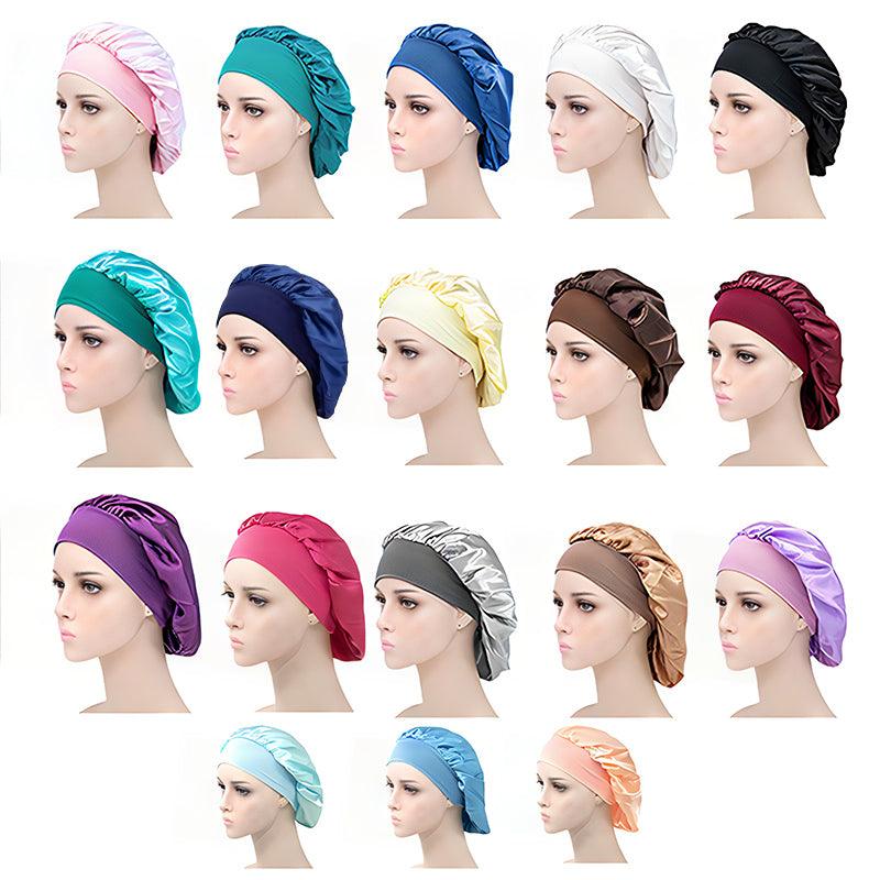 Sleeping Bonnet Hair Wrap Silk Satin Cap Women Elastic Night Soft Hat Headwear - Brown