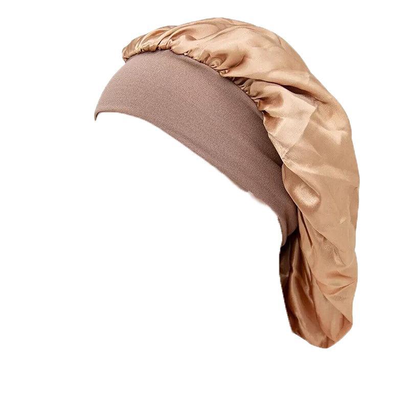 Sleeping Bonnet Hair Wrap Silk Satin Cap Women Elastic Night Soft Hat Headwear - Brown