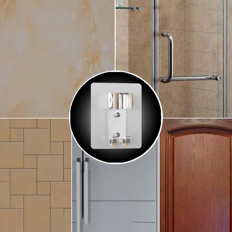 Adjustable Bracket Suction Shower Head Handset Holder Bathroom Wall Mount +Hooks