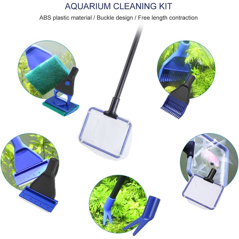 5 in1 Water Aquarium Cleaning Tool Fish Tank Gravel Vacuum Glass Cleaner Brush