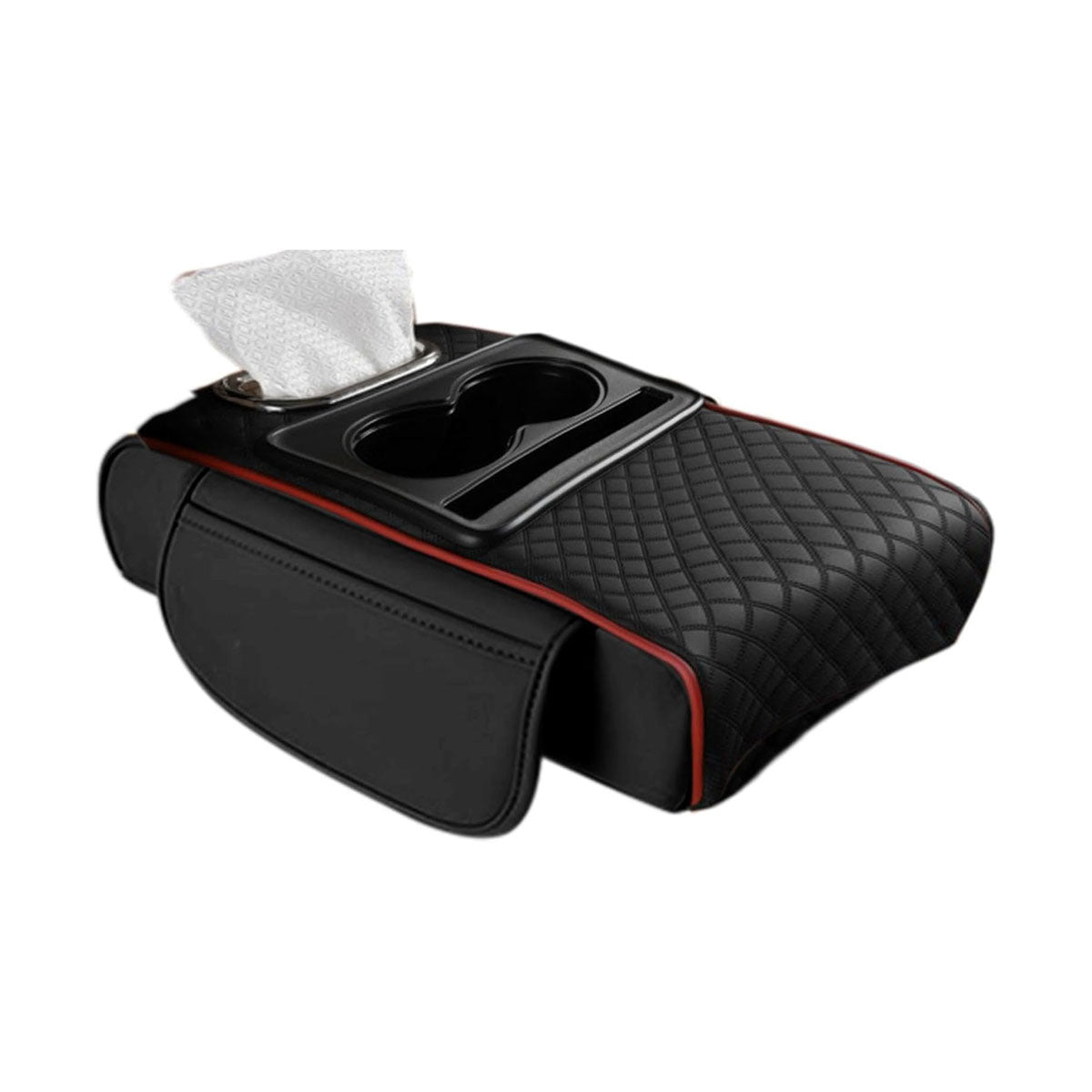 Car Armrest Pad Central Console Storage Box Lift Cushion Rest Support Organizer - Black Red
