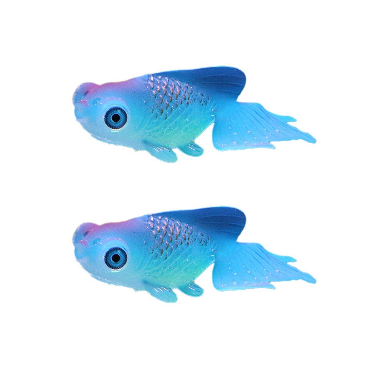 2PCS Artificial Betta Fish Aquarium Decorations Silicone Floating Moving Fish - Sky Blue Goldfish