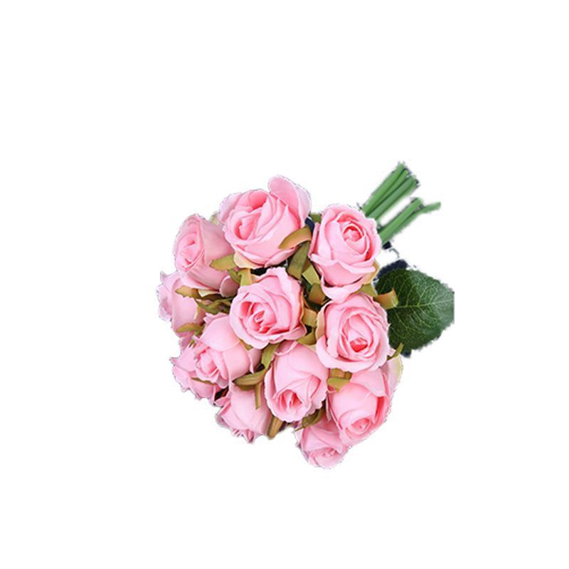 12 Heads Silk Rose Artificial Flowers Fake Bouquet - White