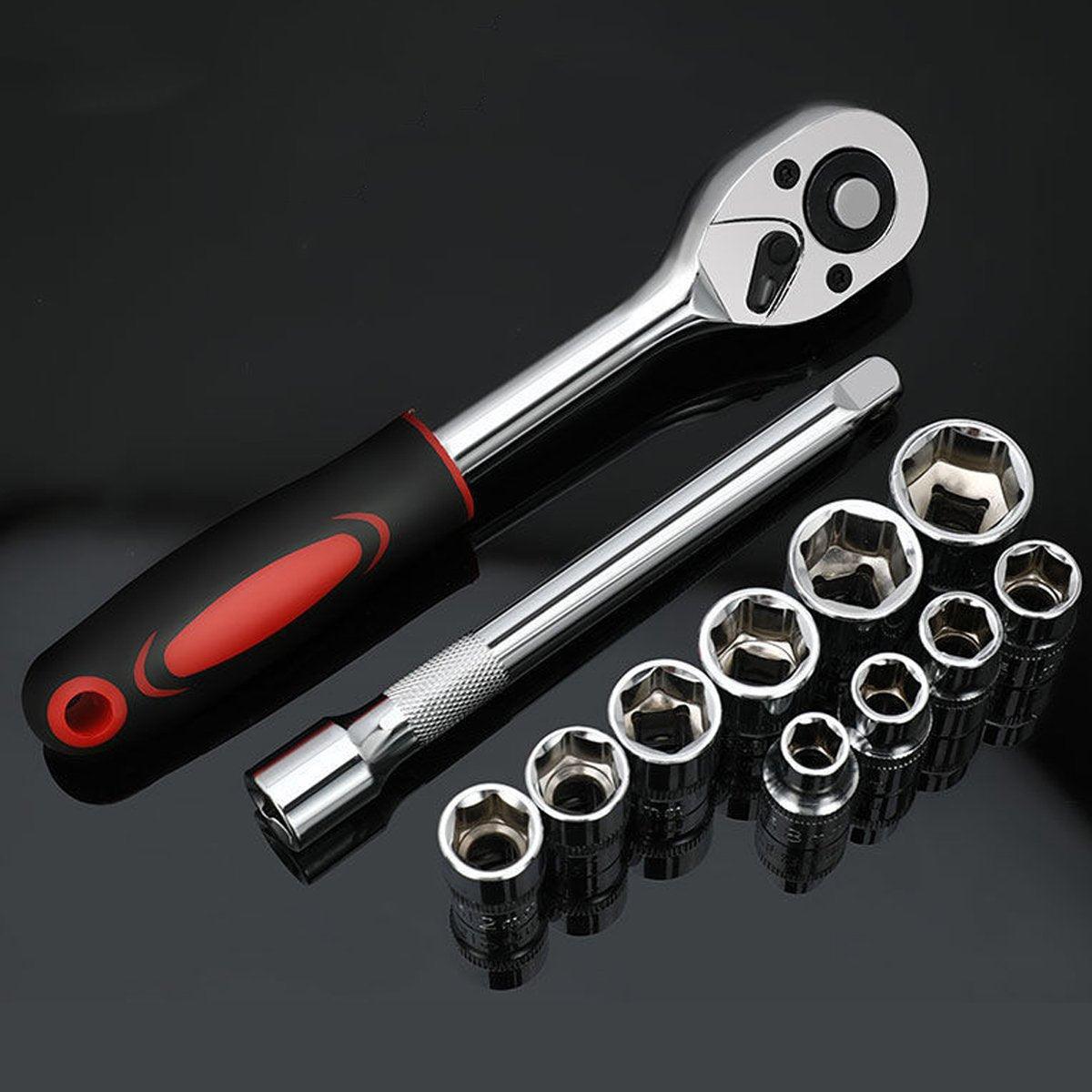 12PCS Socket Ratchet Wrench Set Quick Release Handle Extension Bar Tool Set