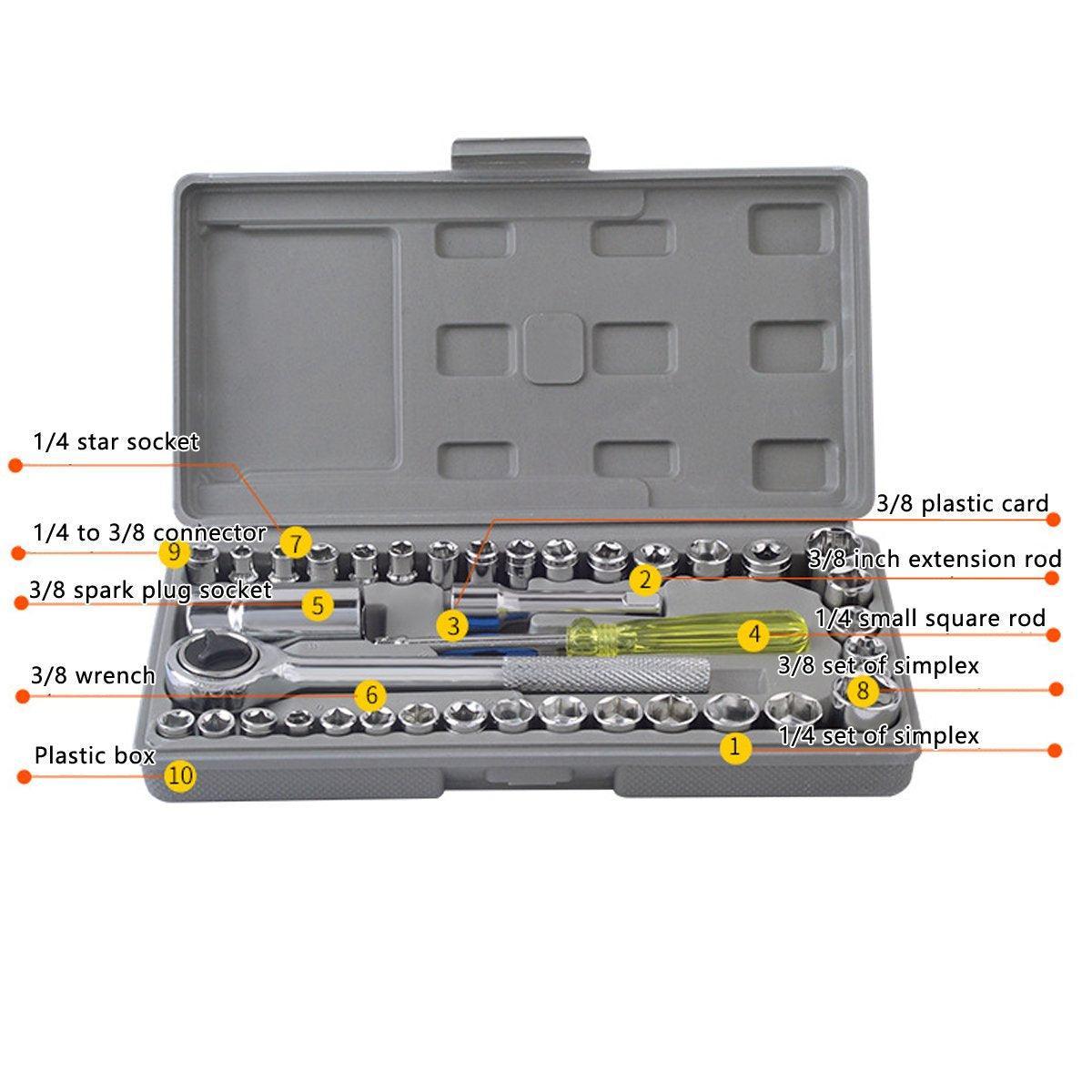 40pcs Auto Repair Tool Kit Set Car Maintenance Mechanics Garage Hand Tools