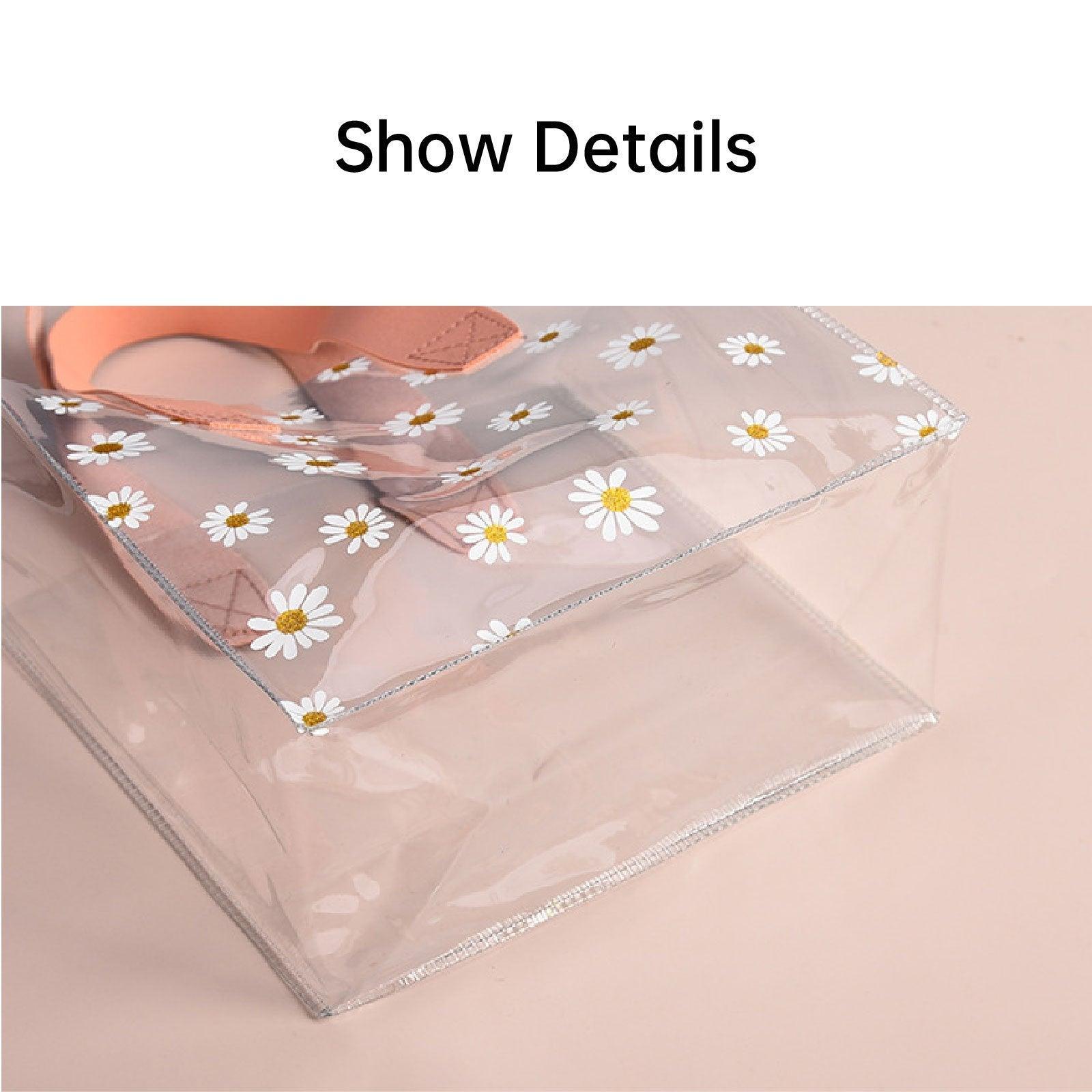10pcs Small Fresh Transparent PVC Tote Bag Wedding Candy Gift Bag Daisy Design - Beige - L