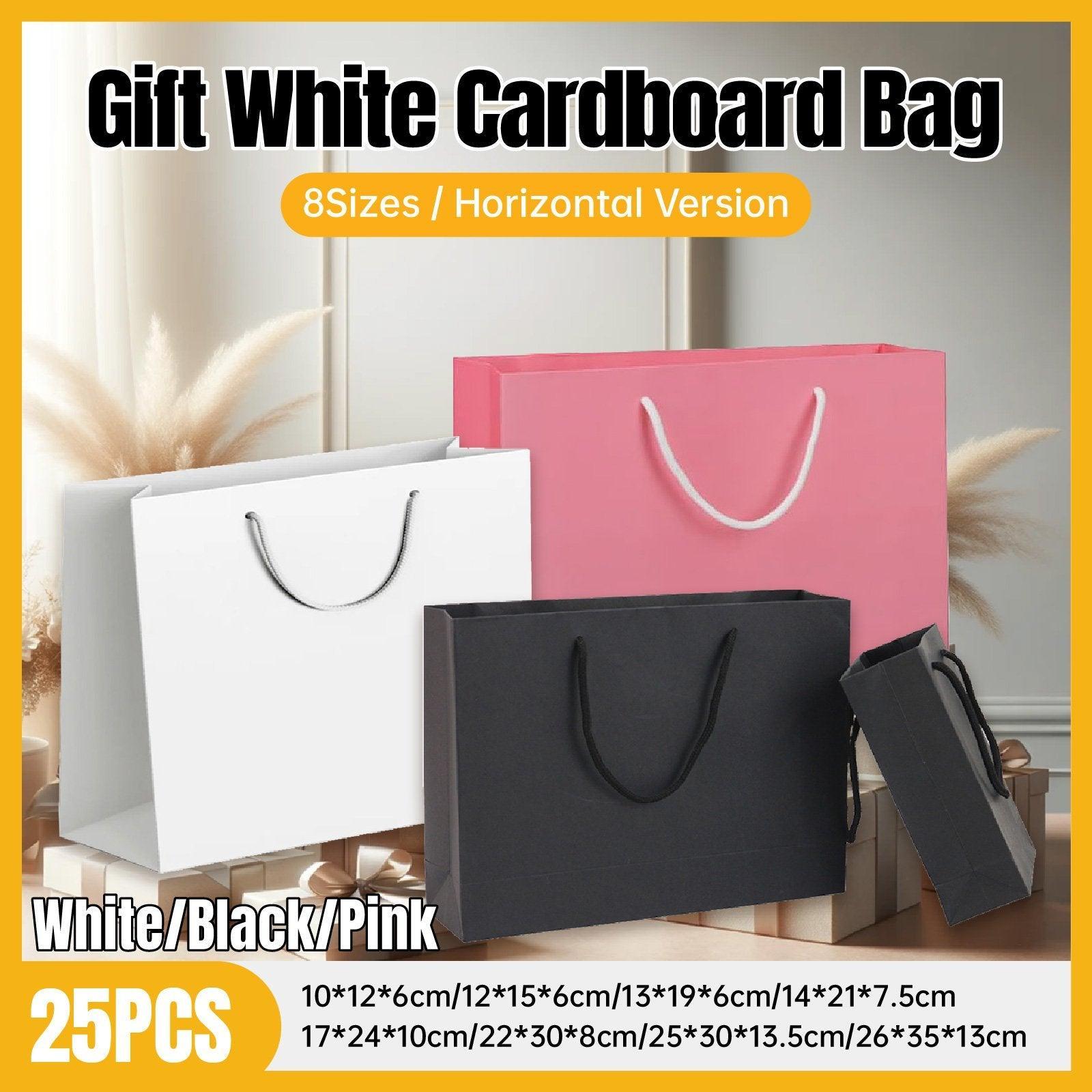 25X Kraft Paper Bags Gift Shopping Bag Carry White Pink Black Bag With Handles - Pink-12-15-6