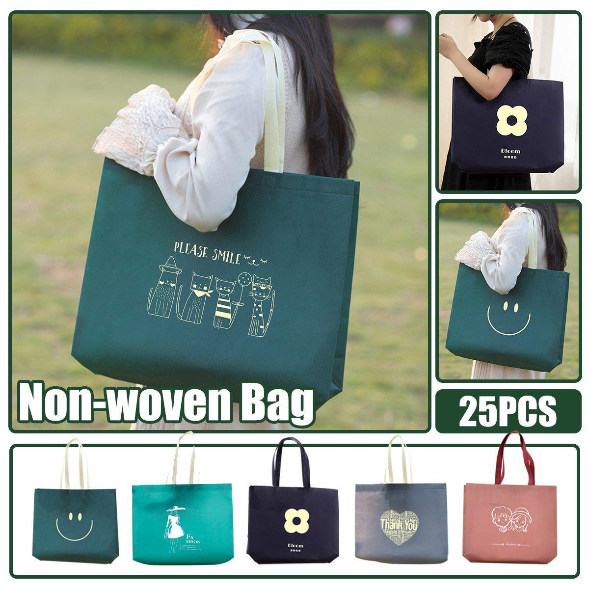 25PCS Fashionable Non-Woven Fabric Tote Eco Friendly Bag Reusable Shopping Bag - Smile 35*45*12cm