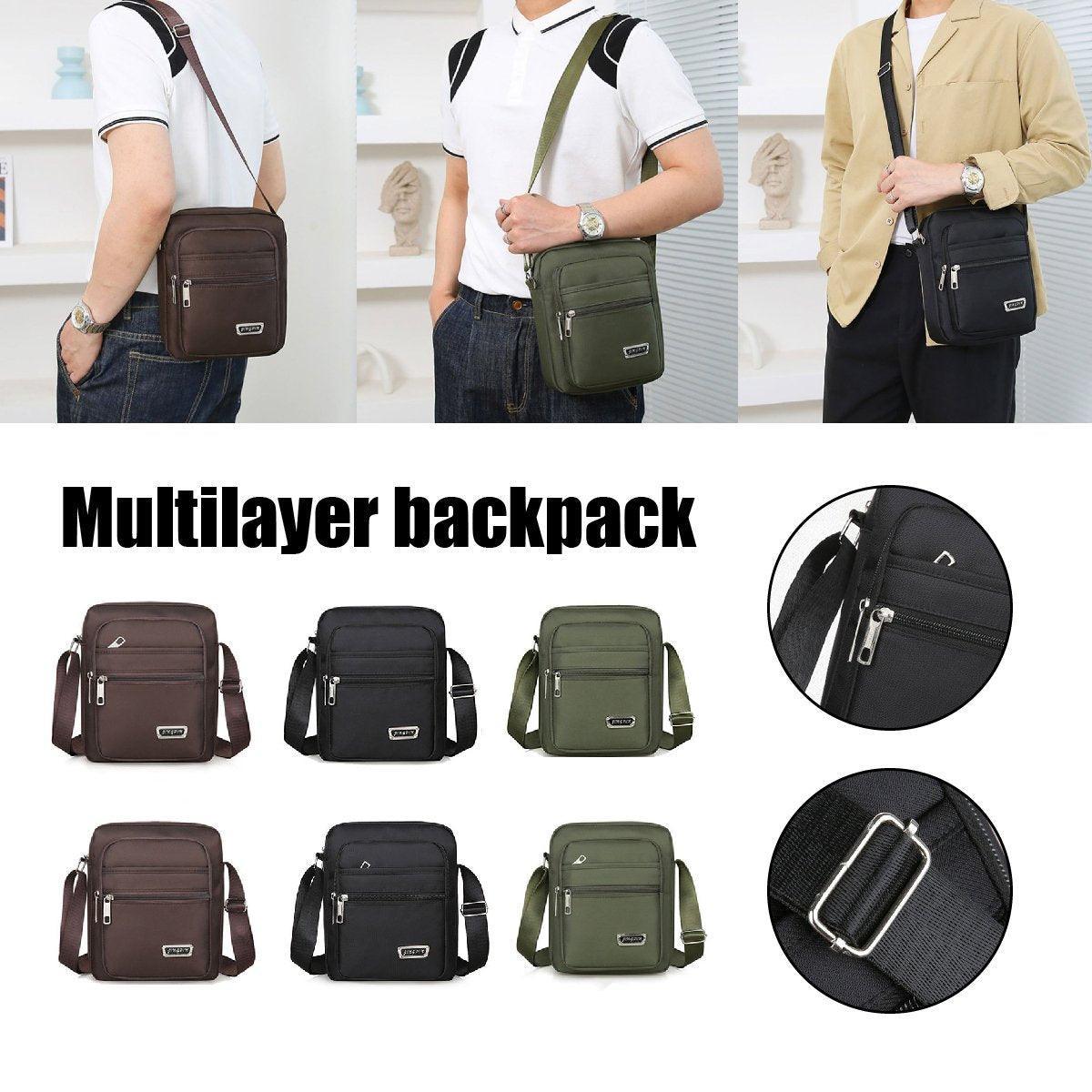 Mens Crossbody Shoulder Bag Travel Messenger Bag Casual Handbag for Boys and Men - Black-4 zippers