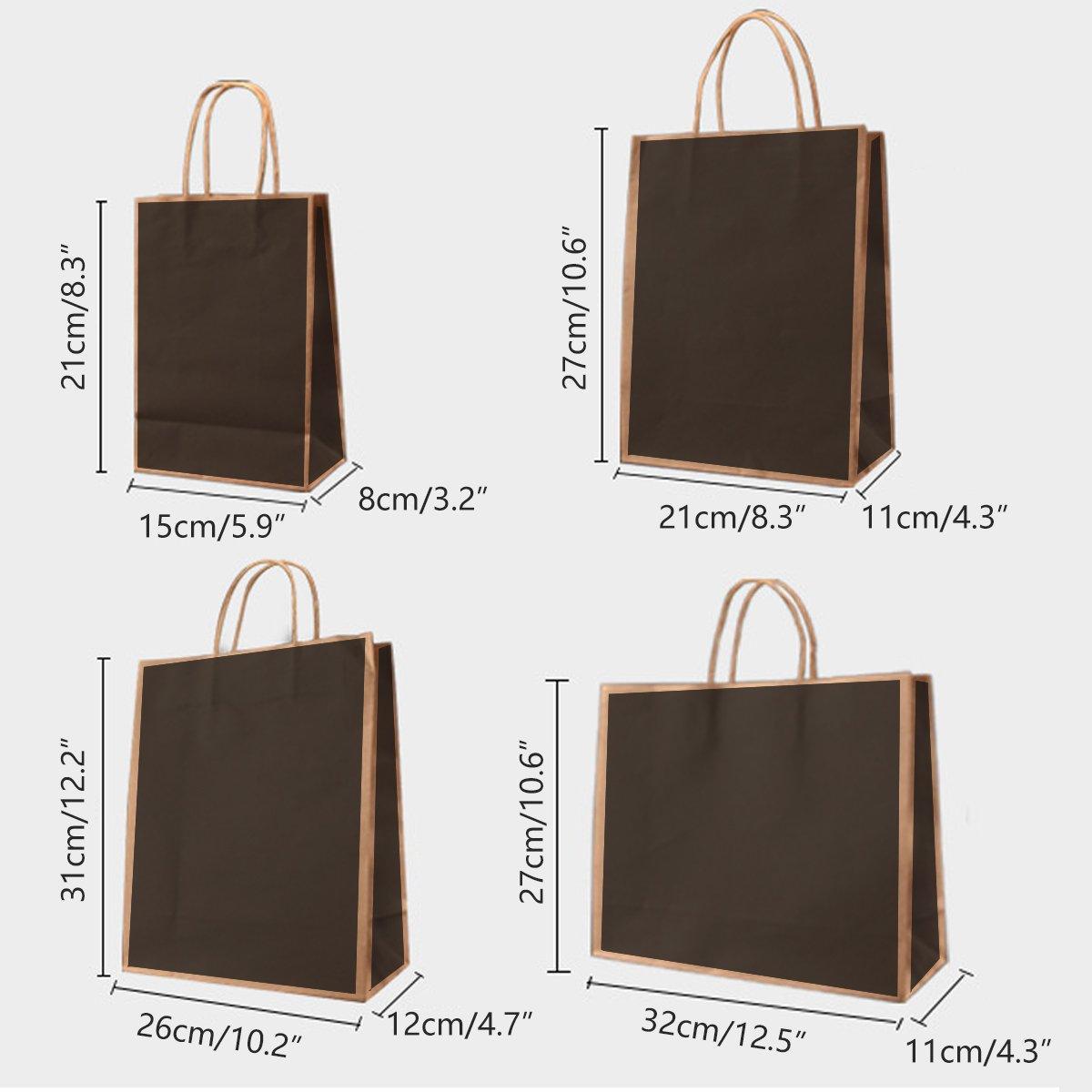 Gift Kraft Paper Bags for Packaging and Takeaway 50PCS - Black-21*15*8cm