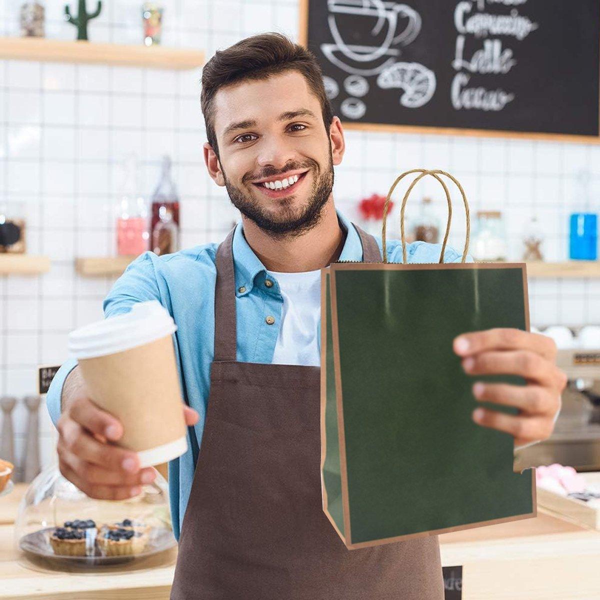 Gift Kraft Paper Bags for Packaging and Takeaway 50PCS - Black-21*15*8cm