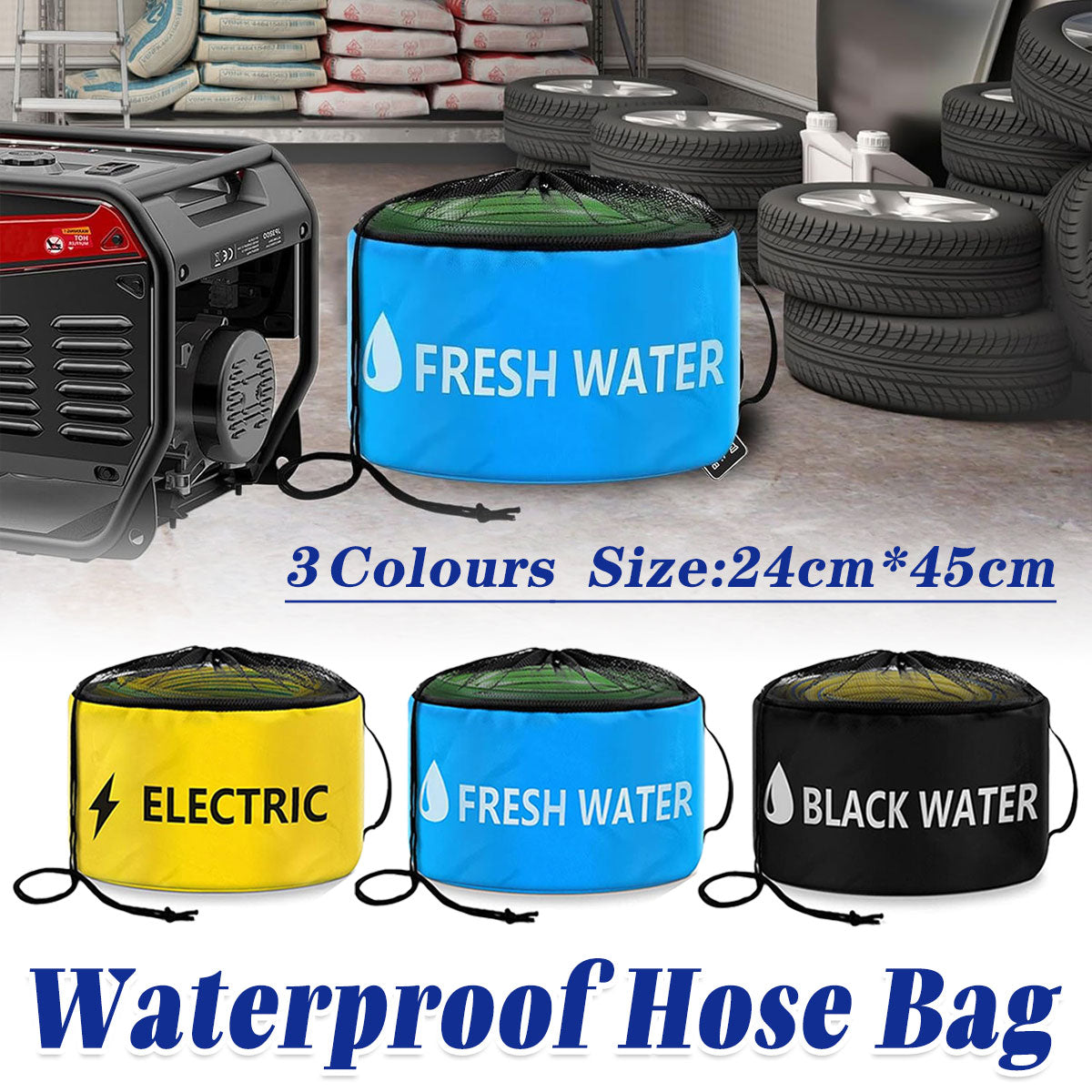 Hose Storage Bag Caravan Camping RV Cable Water Hose Electrical Cords Organizer - Blue