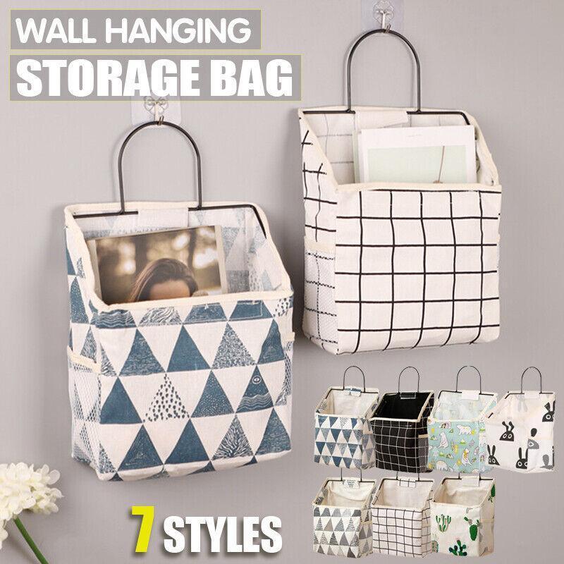 Wall Hanging Storage Bag Home Wardrobe Organiser Pouch Book Holder Phone Pocket - Grey Triangle