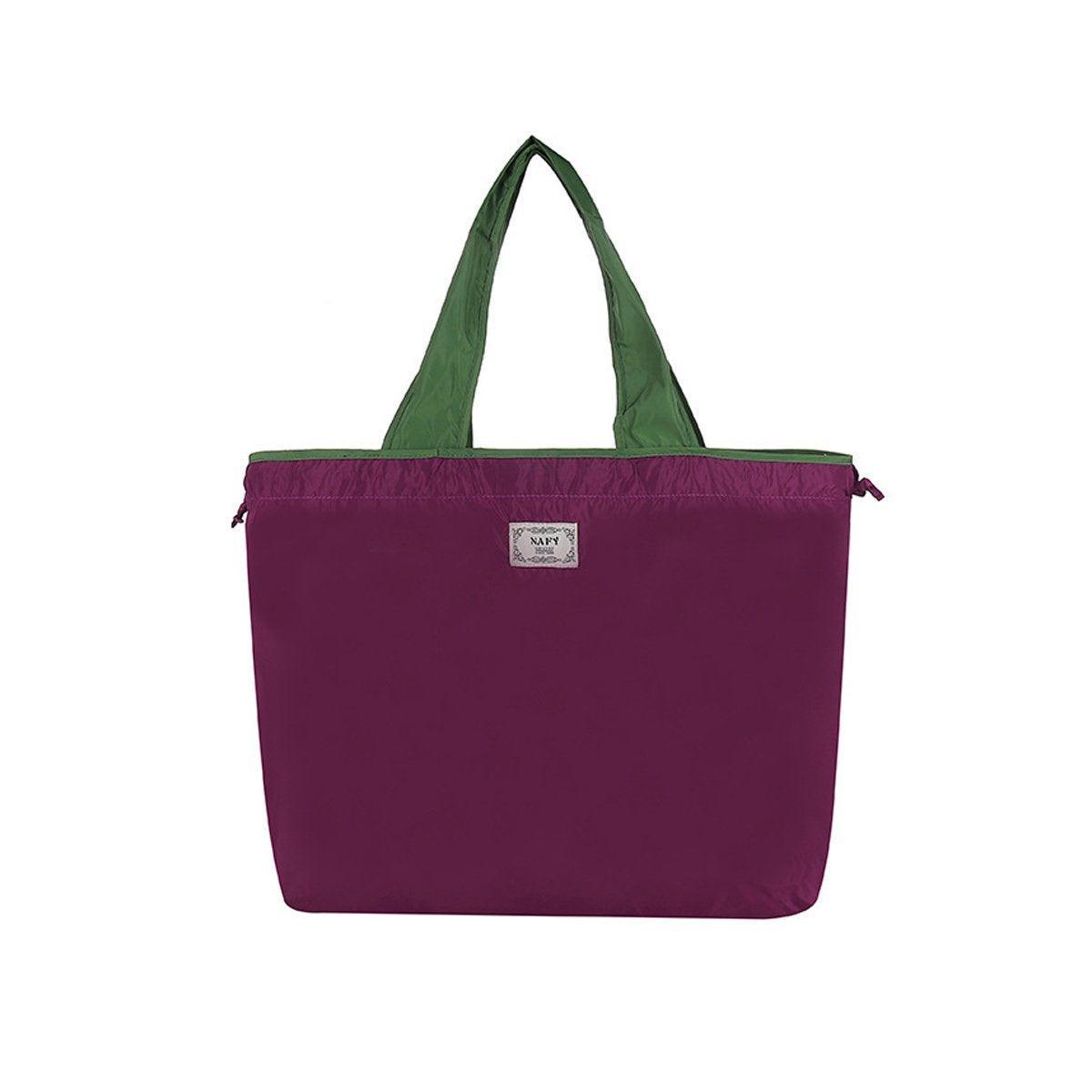 Ultra-Light Foldable Large Capacity Portable Shopping Bag with Drawstring Mouth - Lake Blue - L