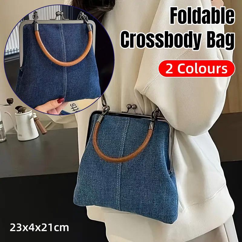 Small Handbag Women Tote Bag Cowboy Splicing Crossbody Shoulder Satchel Bag - Light Blue