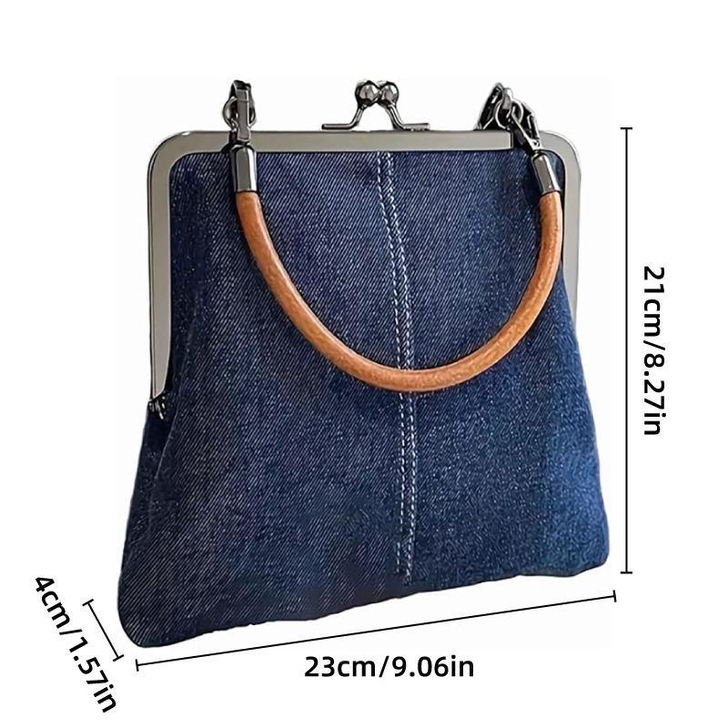Small Handbag Women Tote Bag Cowboy Splicing Crossbody Shoulder Satchel Bag - Light Blue