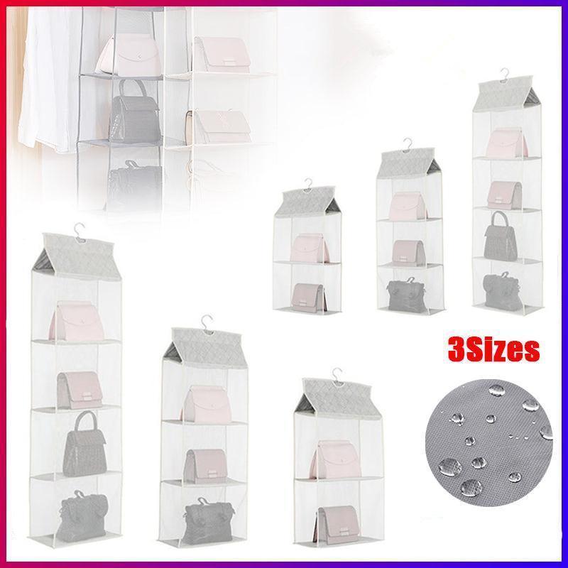 Beige Bag Storage Holder Wardrobe Closet Hanging Handbag Organizer 2/3/4 Pockets - 3 Layers