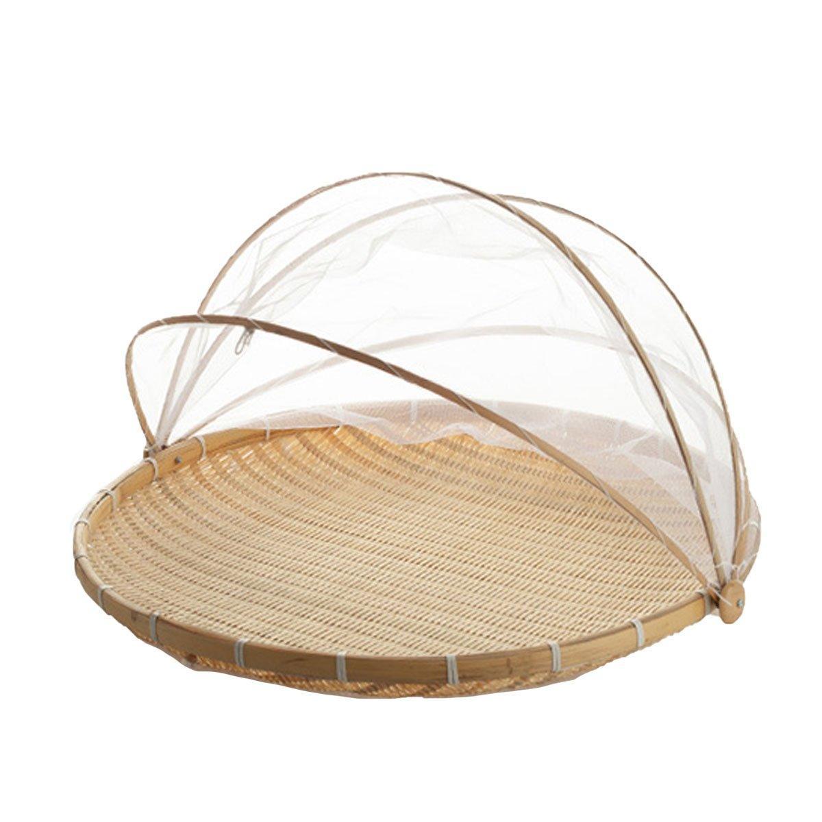Bamboo Storage Basket with Mesh Cover for Fruit Vegetables Food Buns Kitchen - 42CM