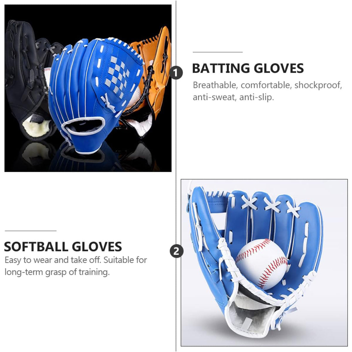 Baseball Glove Thickened Softball Glove Pitcher Mitt Sports Training Outdoor - Blue - 12.5in