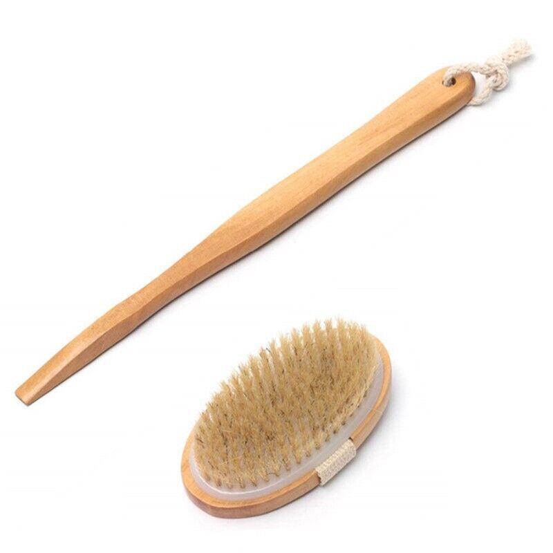 Long Handle Wooden Back Brush with Natural Bristles for Shower and Bath
