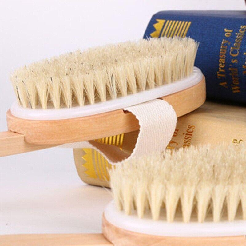 Long Handle Wooden Back Brush with Natural Bristles for Shower and Bath