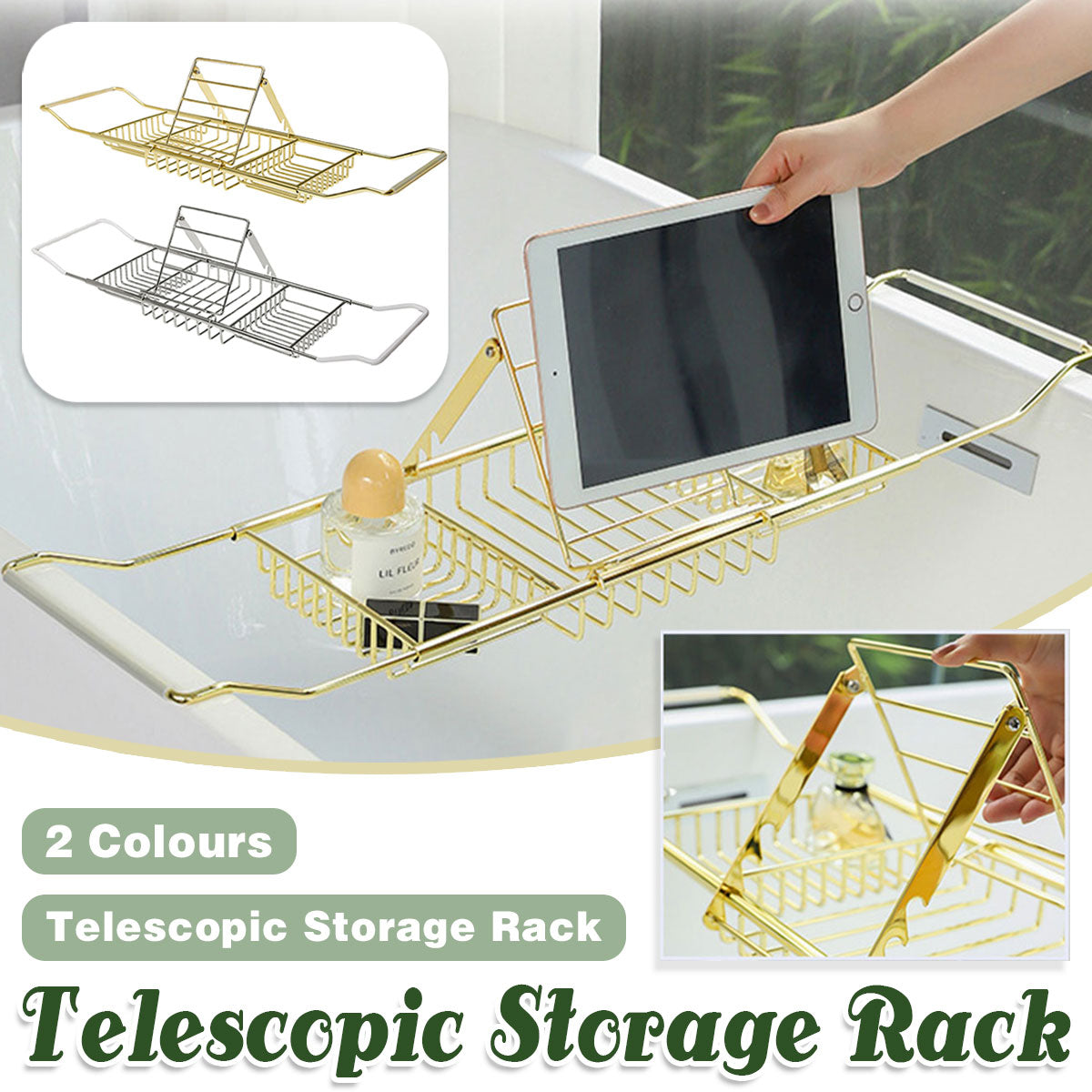 Bathtub Rack Bathroom Storage Shelf Telescopic Adjustable Organiser Tray Home - Silver