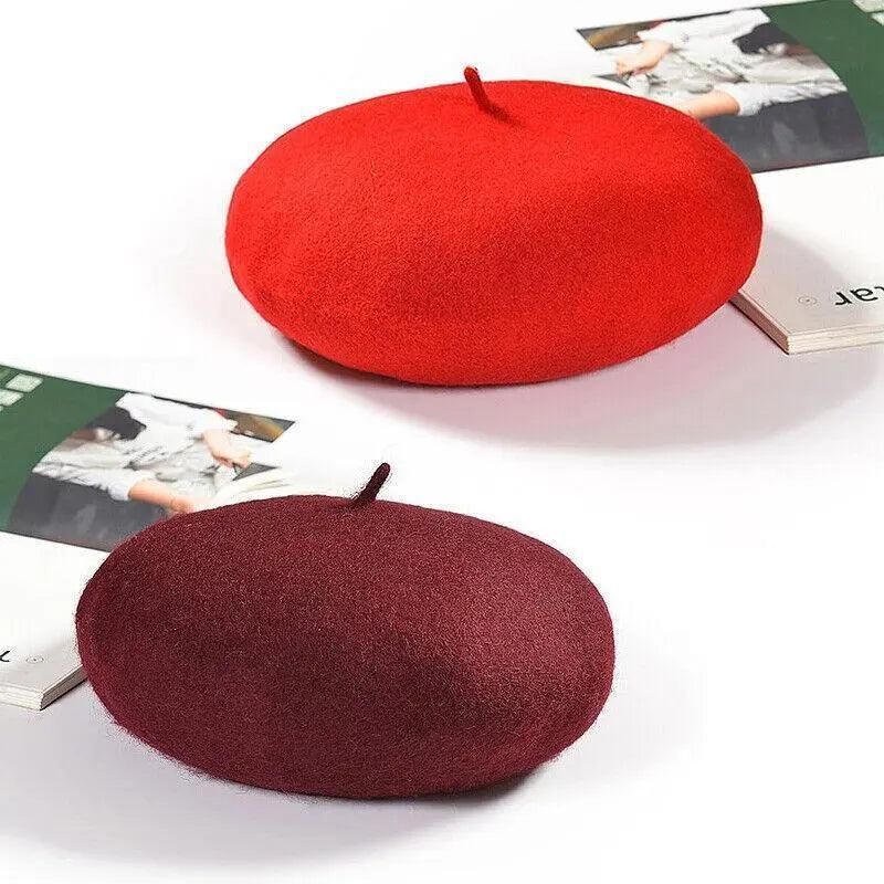 Women Ladies Beanie Wool French Beret Newsboy Hat Cap Winter Warm Hats Girls - Green
