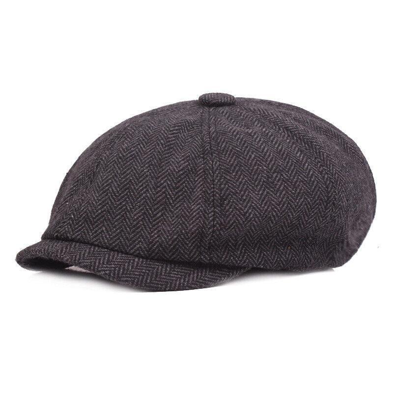 8 Panels Newsboy Flat Cap Peaky Blinders Baker Golf Driving Boy Mens Beret Hat - Dark Grey
