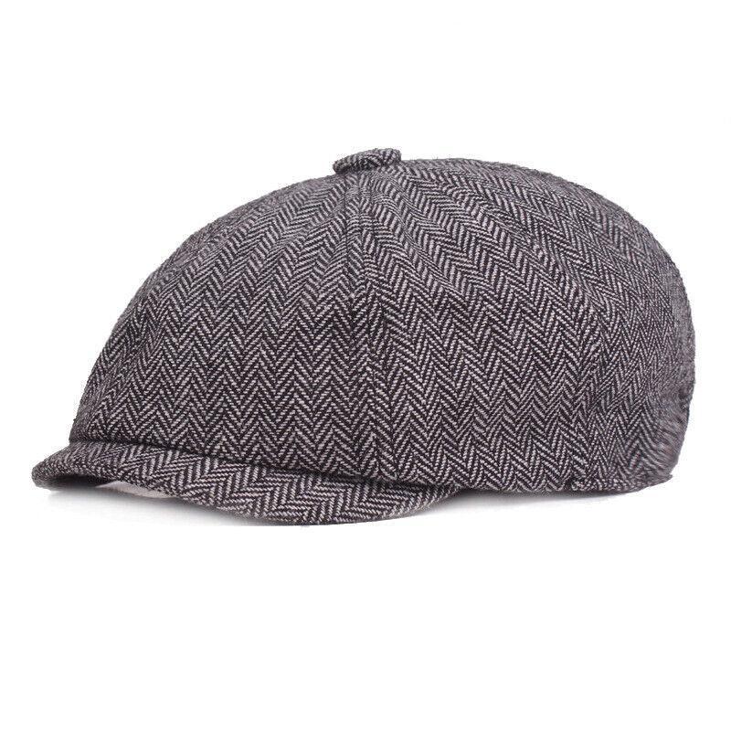 8 Panels Newsboy Flat Cap Peaky Blinders Baker Golf Driving Boy Mens Beret Hat - Dark Grey