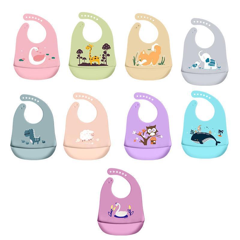 Silicone Waterproof Feeding Bib Apron with Pouch Easy to Clean Smock for Mealtime Use - Elephant