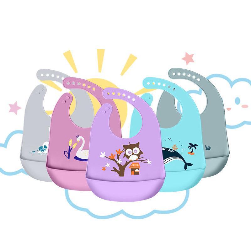 Silicone Waterproof Feeding Bib Apron with Pouch Easy to Clean Smock for Mealtime Use - Puppy