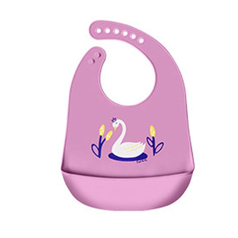 Silicone Waterproof Feeding Bib Apron with Pouch Easy to Clean Smock for Mealtime Use - Purple Swan
