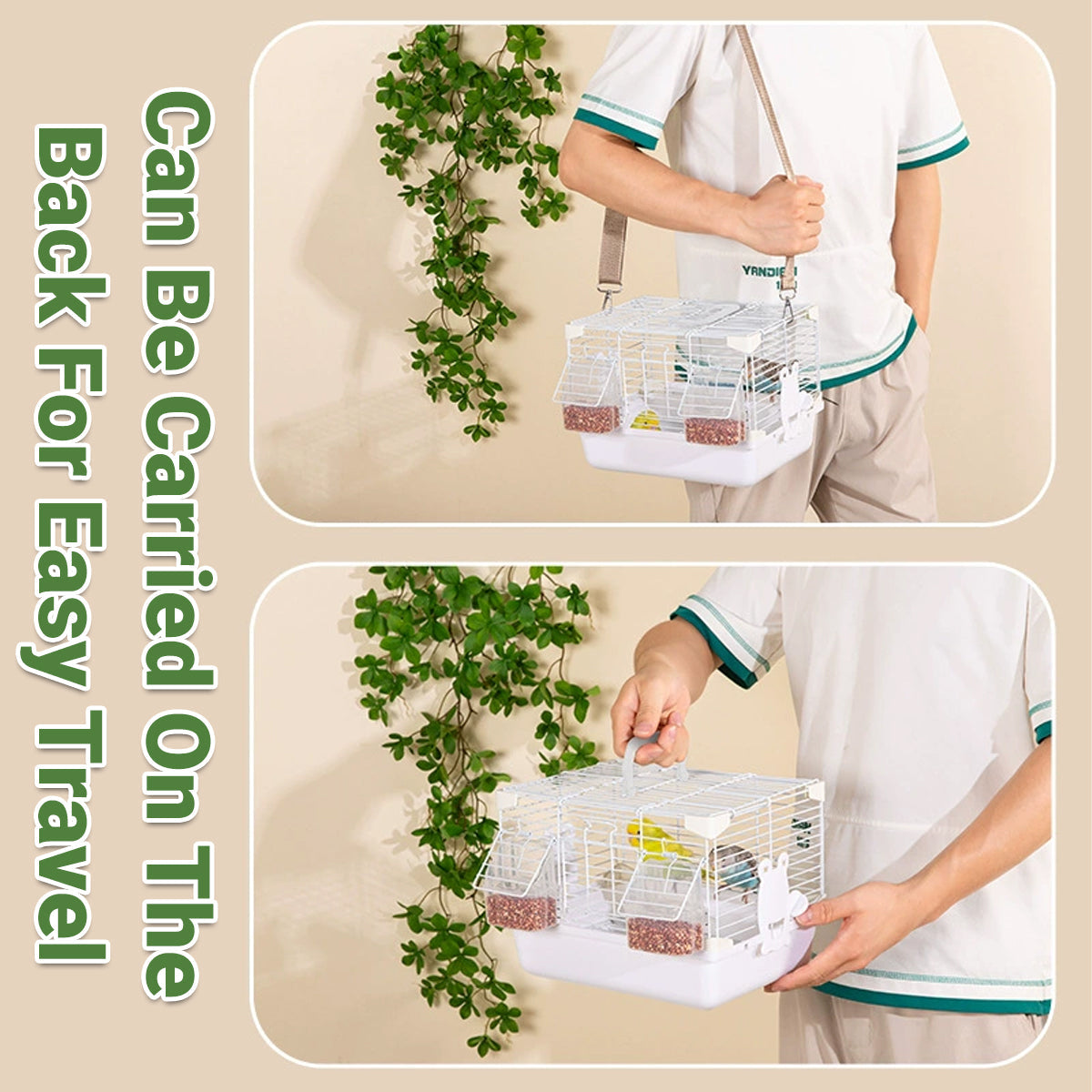 Portable Bird Carrier Cage Backpack Travel Bird Cage Outdoor Ventilated Pet Bag - Grey