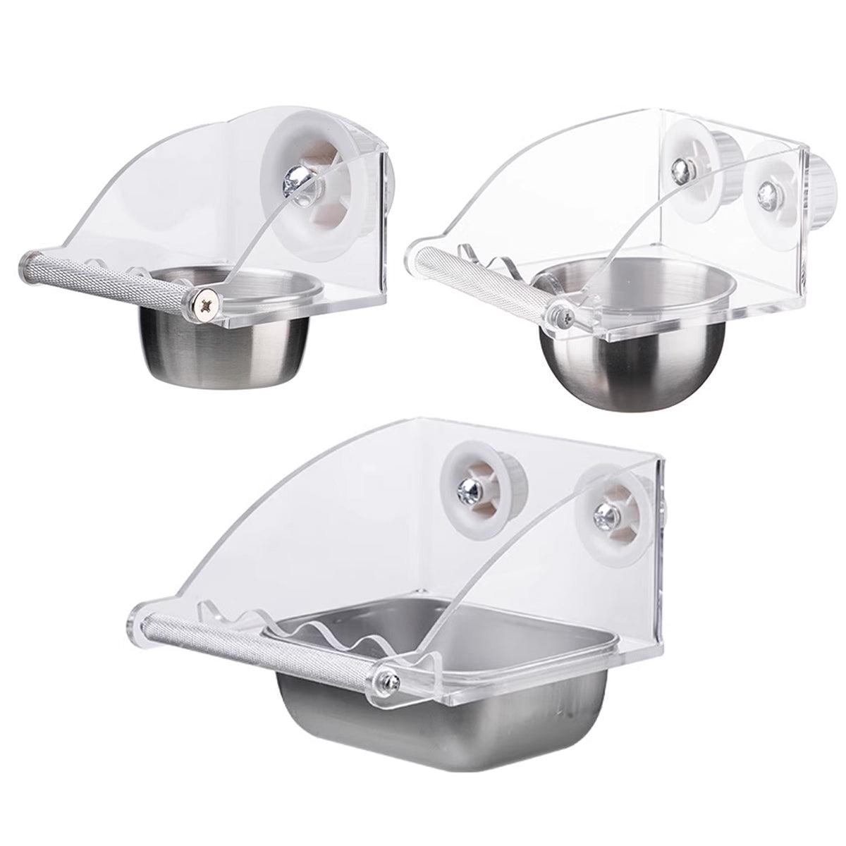 Parrot Stainless Steel Food Bowl Bird Feeder Cage Hanging Dish for Pet Birds - M