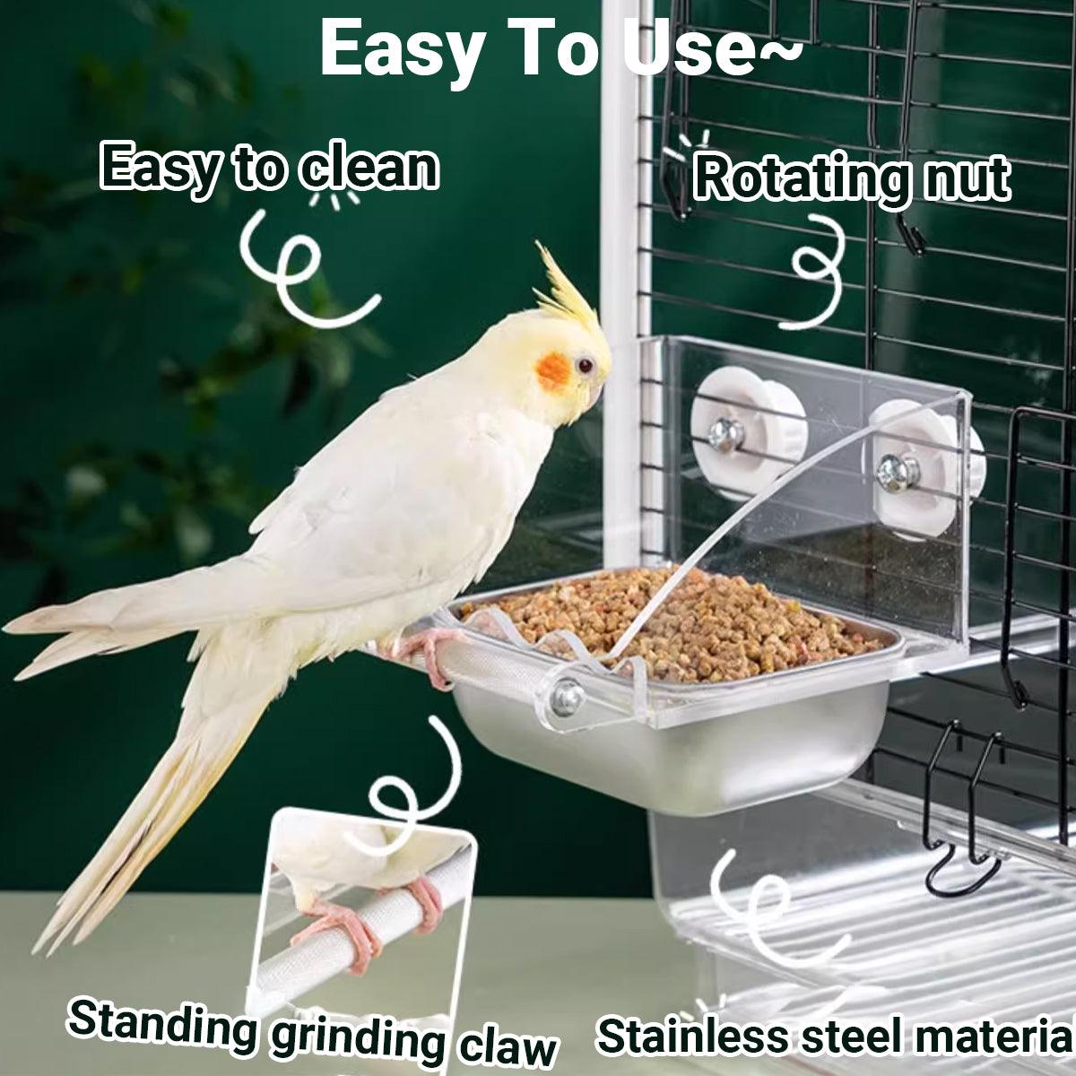 Parrot Stainless Steel Food Bowl Bird Feeder Cage Hanging Dish for Pet Birds - S