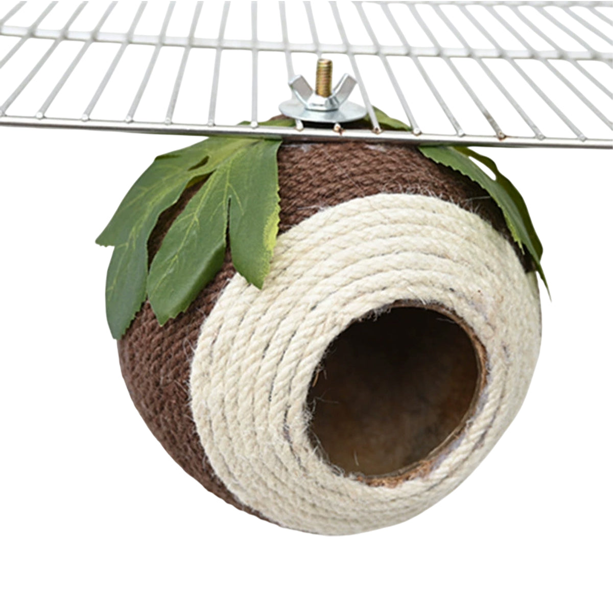 Bird Nest Parrot Nest Coconut Shell Braided Twine Colourful Cage Hanging Bed - White-Green-Screw Model