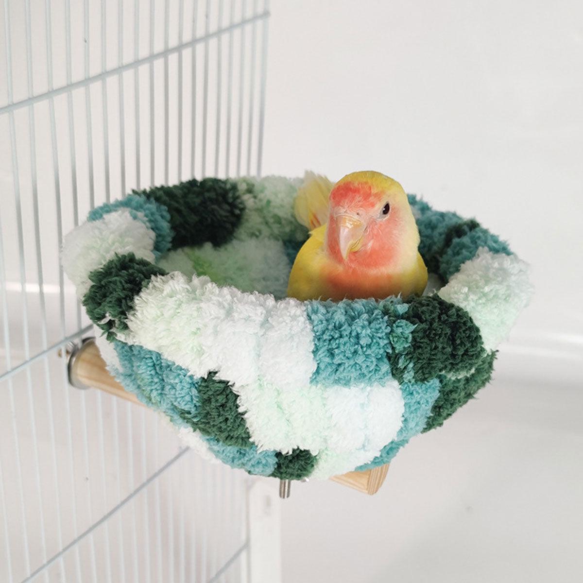 Parrot Winter Warm Nest Fluffy Cotton Hanging Bed Colourful Bird Cage House - Green