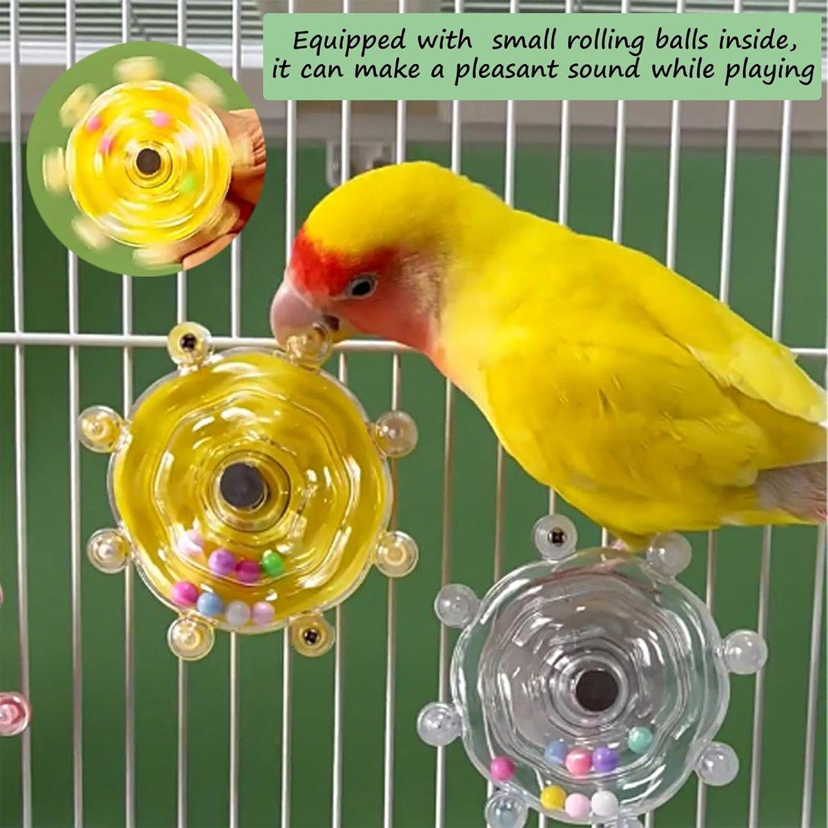 Interactive Parrot Spinning Wheel Stress Relief Toy for Small Birds Durable - Transparent