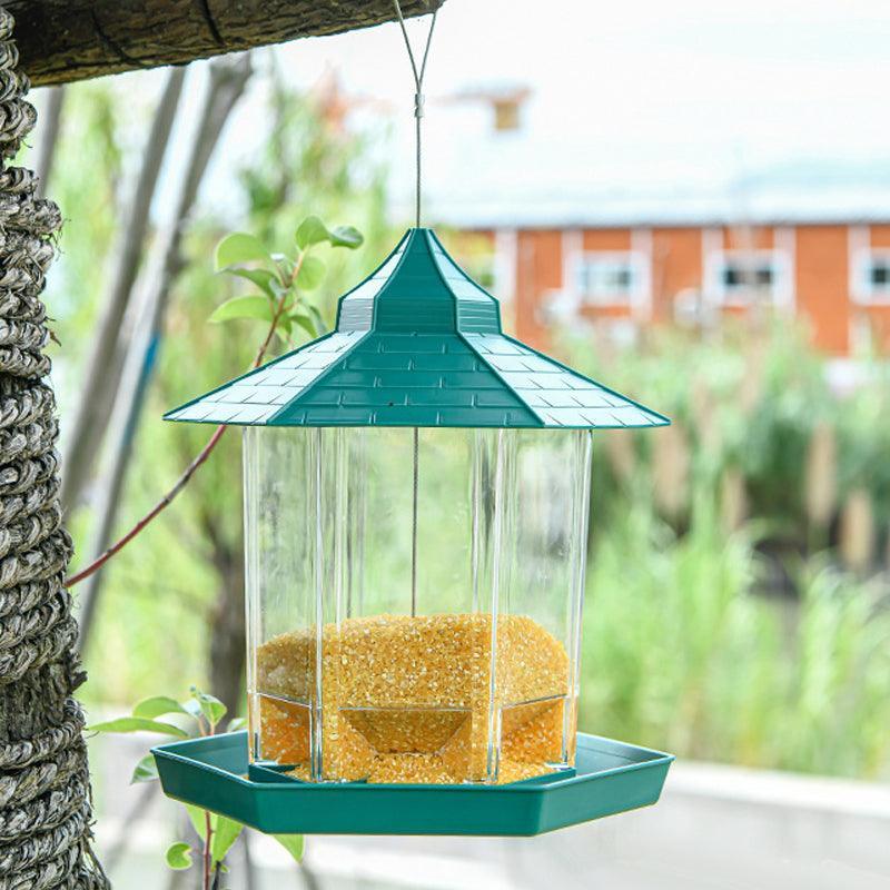 Garden Hanging Wild Bird Feeder Birds Gazebo Shape Container Waterproof Outdoor - Green