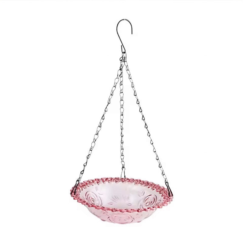 Balcony Bird Feeder Hanging Rail Mount Outdoor Suspended Feeding Station Garden - Pink