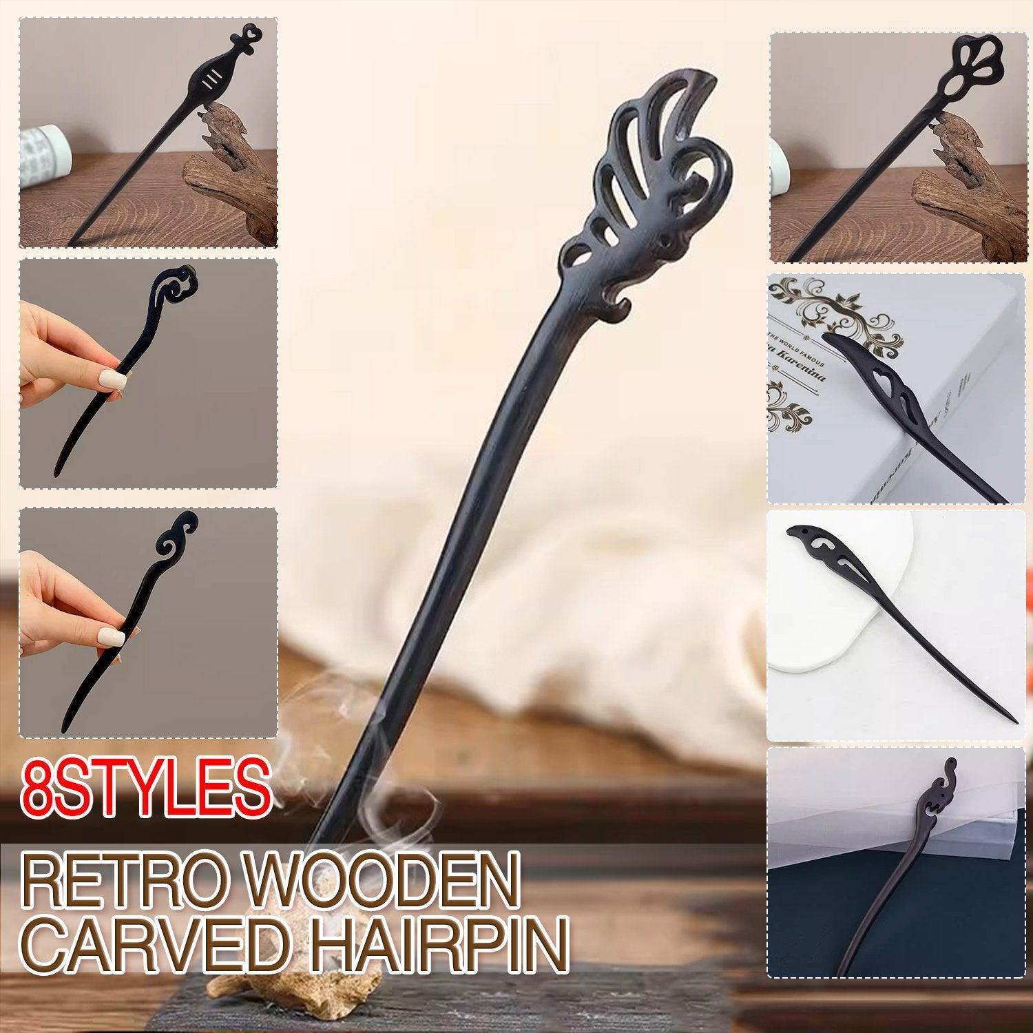 Retro Wooden Carved Hair Sticks Women Hairpin Barrette Chopsticks Accessories - B