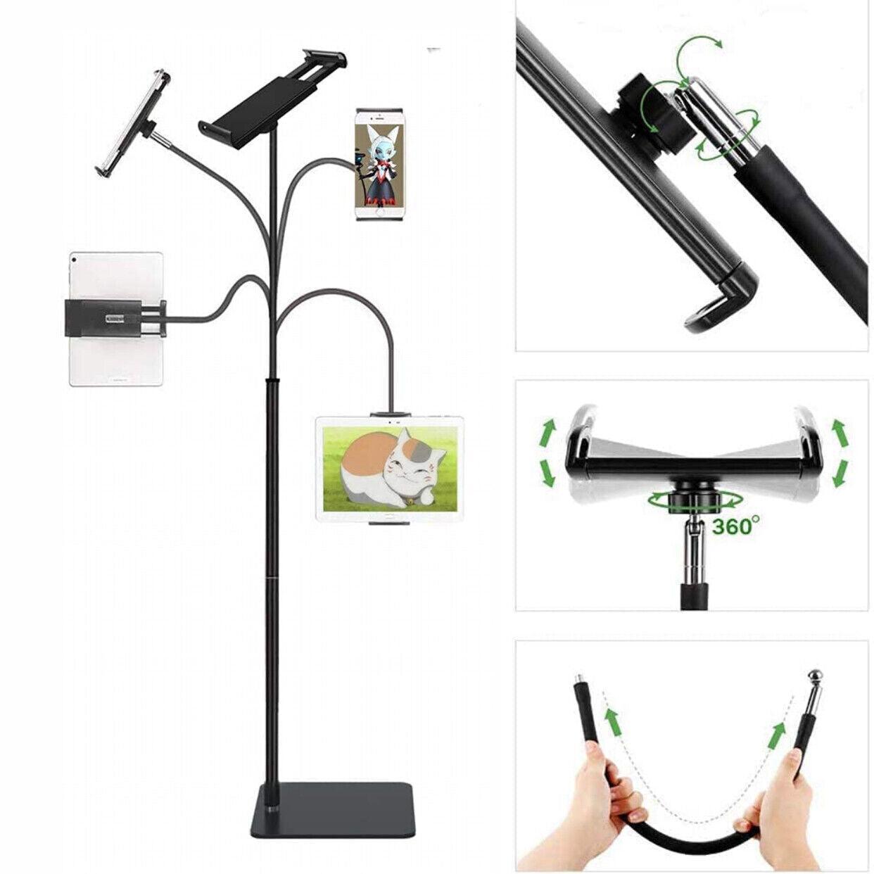 Adjustable Floor/Desk Stand Bed Lazy Mount Holder Arm Bracket For Phone Tablet - 12-18cm Black(Desk Stand)