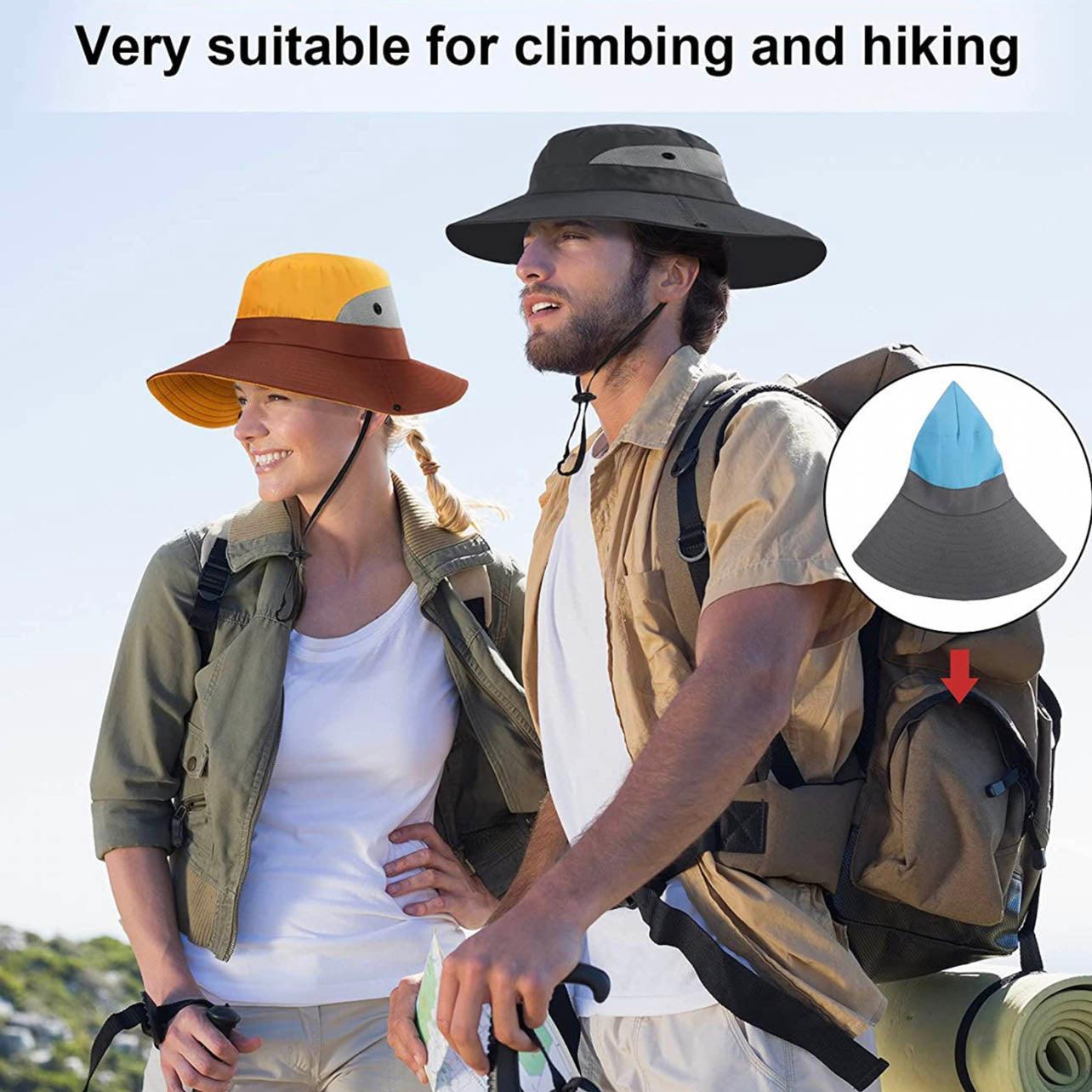 Women Wide Brim Ponytail Hat Sun Protect Visor Summer Beach Cap Anti Uv Floppy - Blue