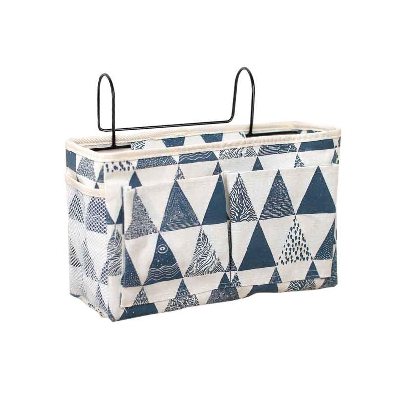 Hanging Bedside Storage Caddy with Pockets for Bunk Bed Dorm Couch Organizing - Blue Triangle