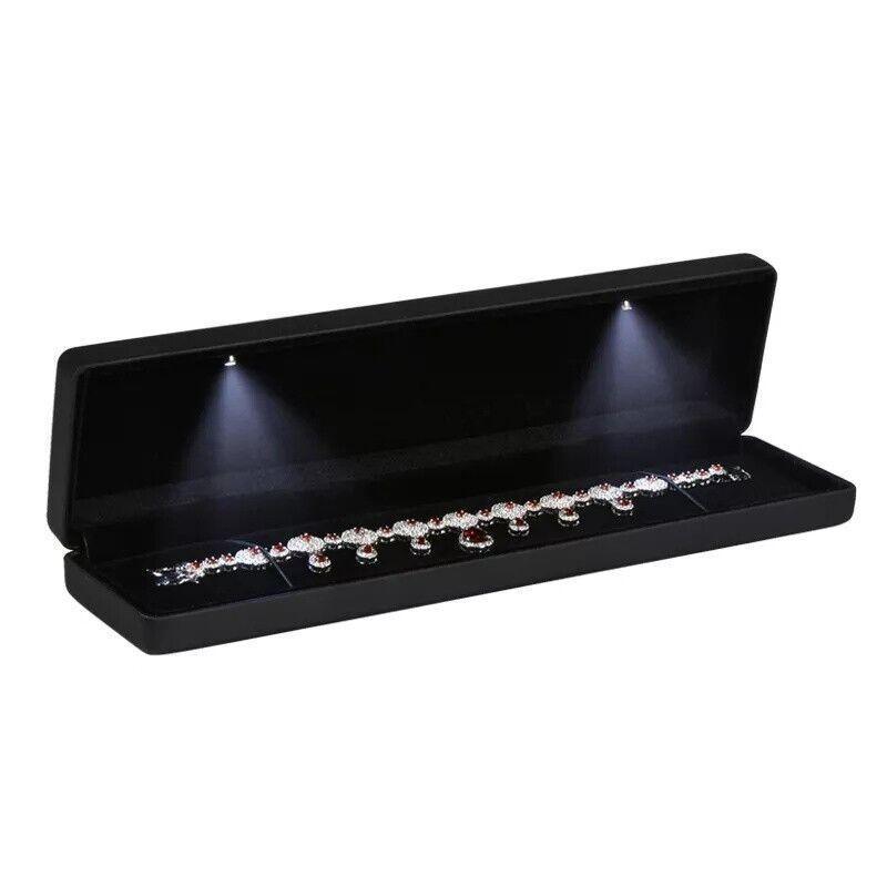 Led lighted Jewelry Necklace Box Case Jewellery Display Gift Ring Storage - Red