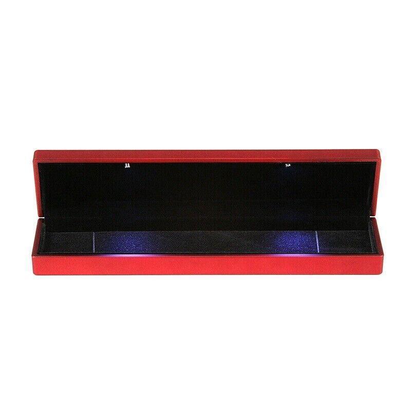 Led lighted Jewelry Necklace Box Case Jewellery Display Gift Ring Storage - Red