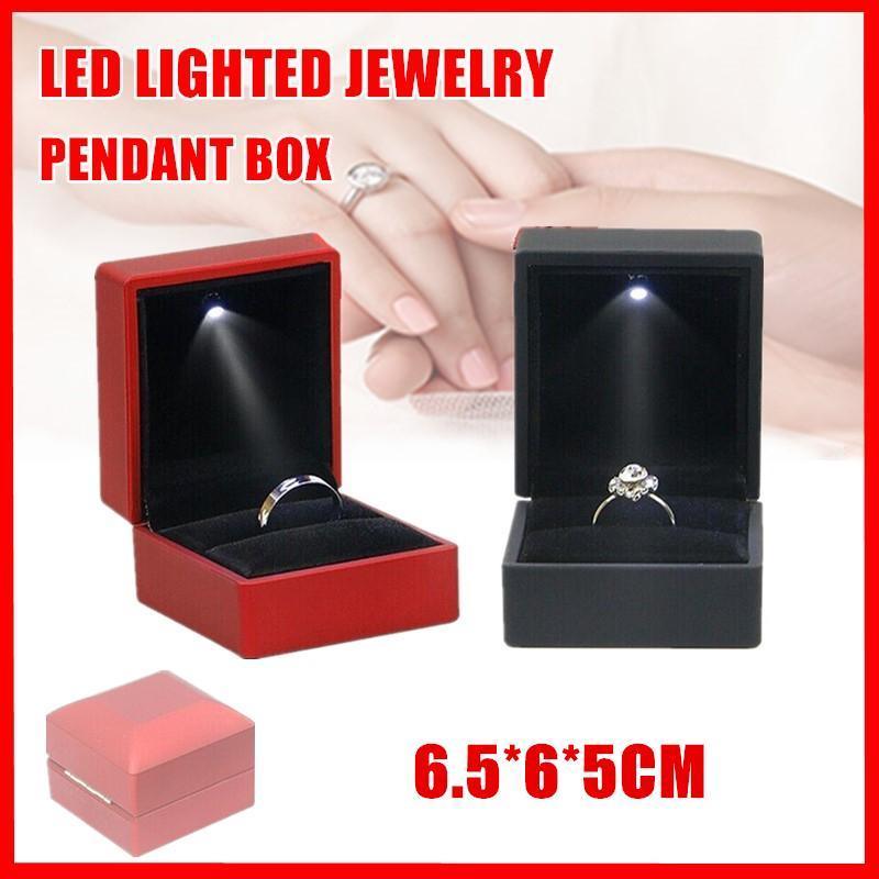 LED Lighted Jewelry Pendant Box Case Jewellery Display Gift Storage - Red