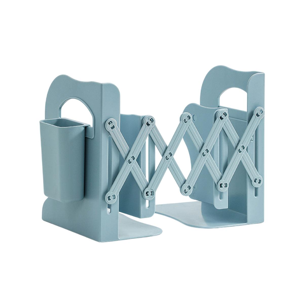 Retractable Book Stand Desk Organizer Adjustable Storage Rack with Pen Holder - White