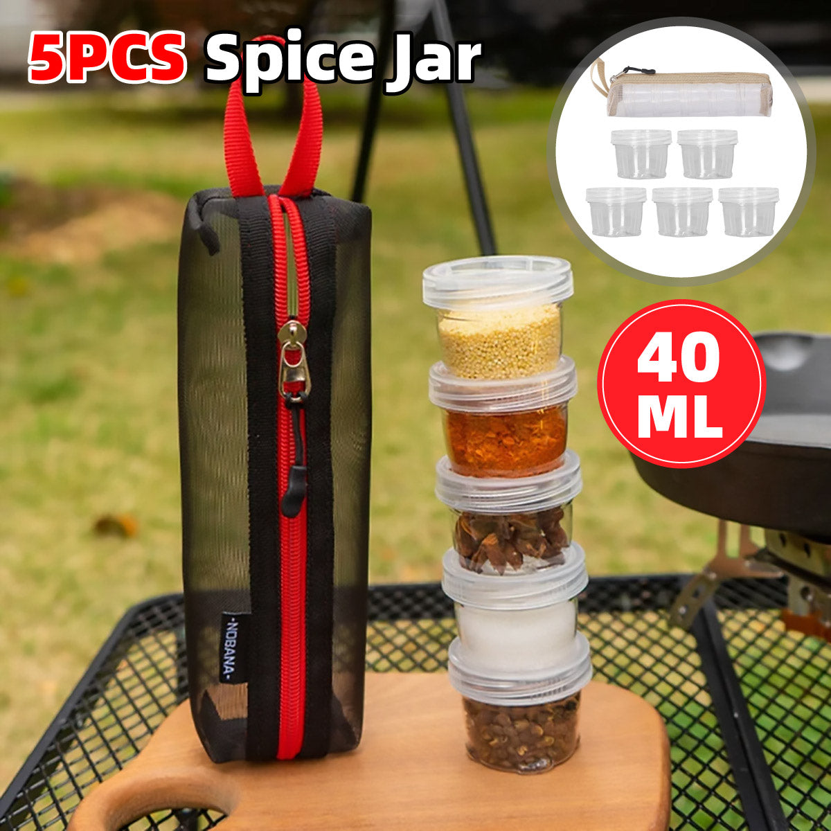 5PCS Outdoor Camping Spice Container Set Travel BBQ Seasoning Storage Box Use - White