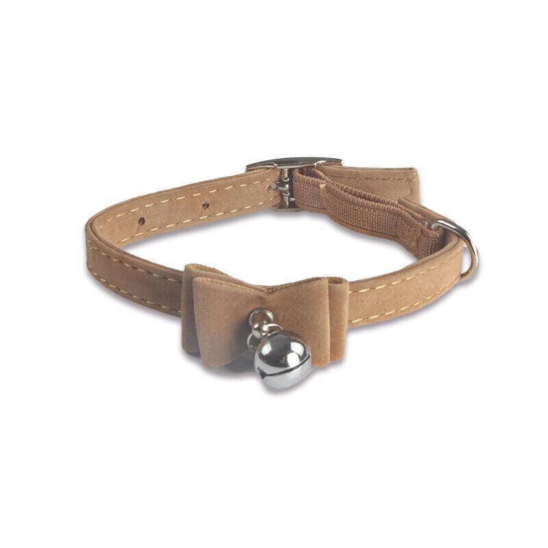 1× Adjustable Suede Cat Collar with Bow Bell Pink Blue Black Red - Rose Red
